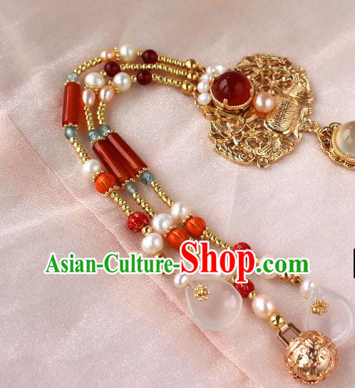 Chinese Traditional Cheongsam Brooch Accessories Ancient Court Woman Tassel Golden Pendant