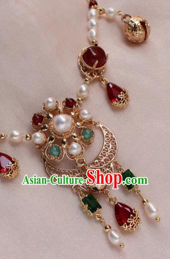 China Ancient Palace Lady Pearls Hair Jewelry Traditional Tang Dynasty Princess Agate Eyebrows Pendant