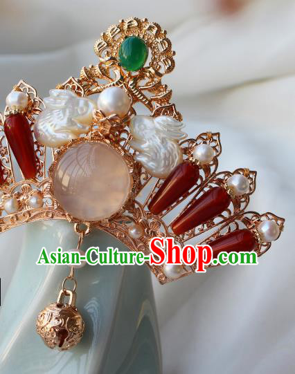 China Ancient Princess Shell Rabbit Hairpin Traditional Ming Dynasty Hanfu Agate Hair Crown