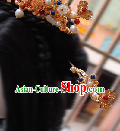 China Ancient Empress Golden Hairpin Traditional Ming Dynasty Palace Woman Gems Hair Stick