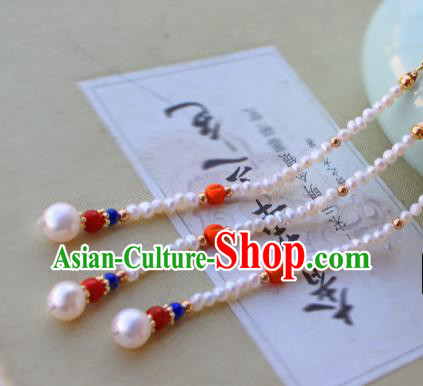 Chinese Traditional Qing Dynasty Pearls Tassel Pendant Ancient Imperial Concubine Brooch Accessories