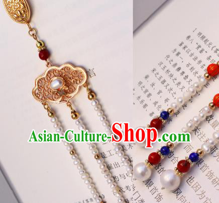 Chinese Traditional Qing Dynasty Pearls Tassel Pendant Ancient Imperial Concubine Brooch Accessories