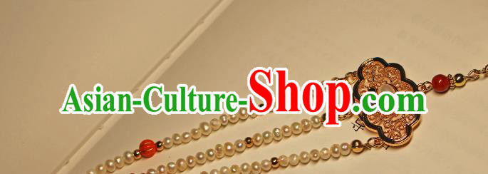 Chinese Traditional Qing Dynasty Pearls Tassel Pendant Ancient Imperial Concubine Brooch Accessories