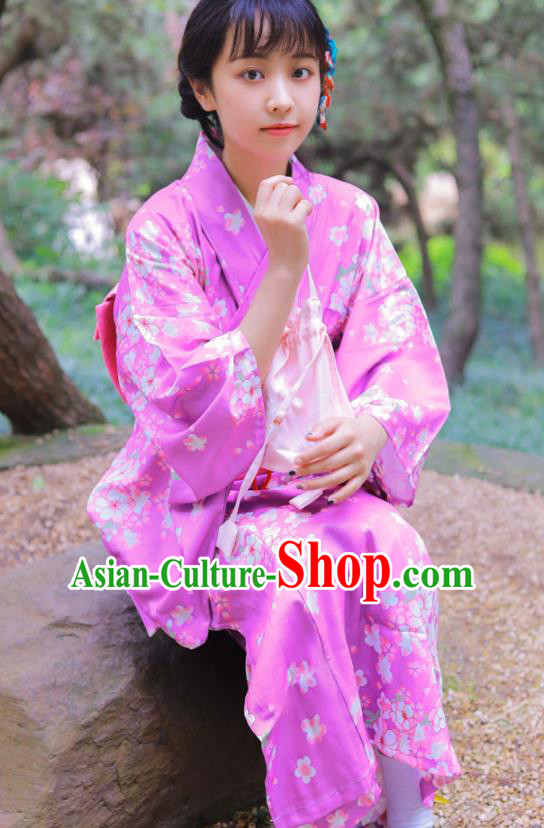 Japanese Traditional Printing Sakura Lilac Yukata Dress Asian Japan Summer Festival Kimono Costume