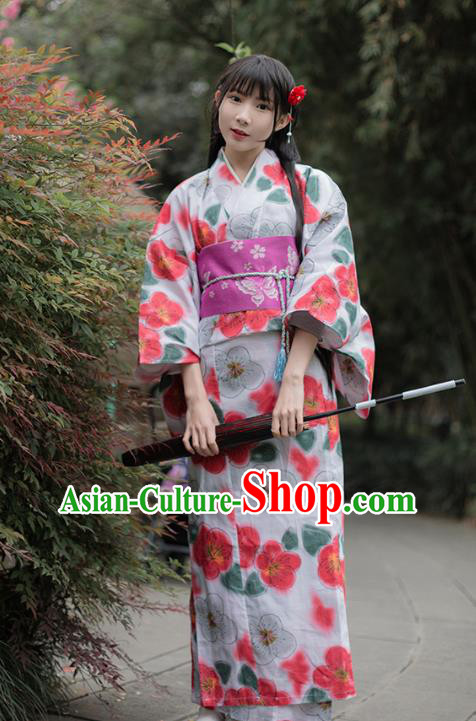 Asian Japan Printing Plum Blossom Kimono Costume Japanese Traditional Hanabi Taikai Yukata Dress