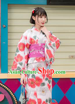 Asian Japan Printing Plum Blossom Kimono Costume Japanese Traditional Hanabi Taikai Yukata Dress
