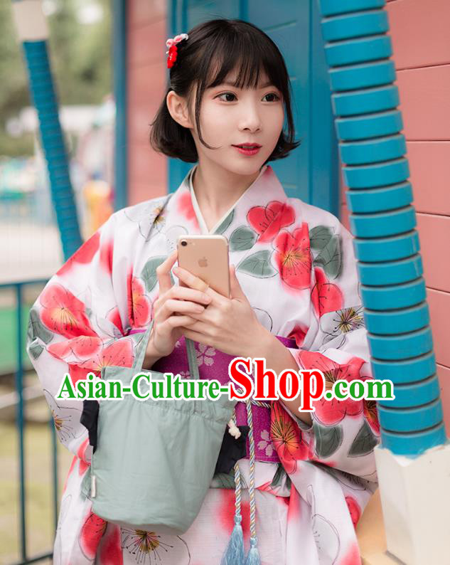 Asian Japan Printing Plum Blossom Kimono Costume Japanese Traditional Hanabi Taikai Yukata Dress