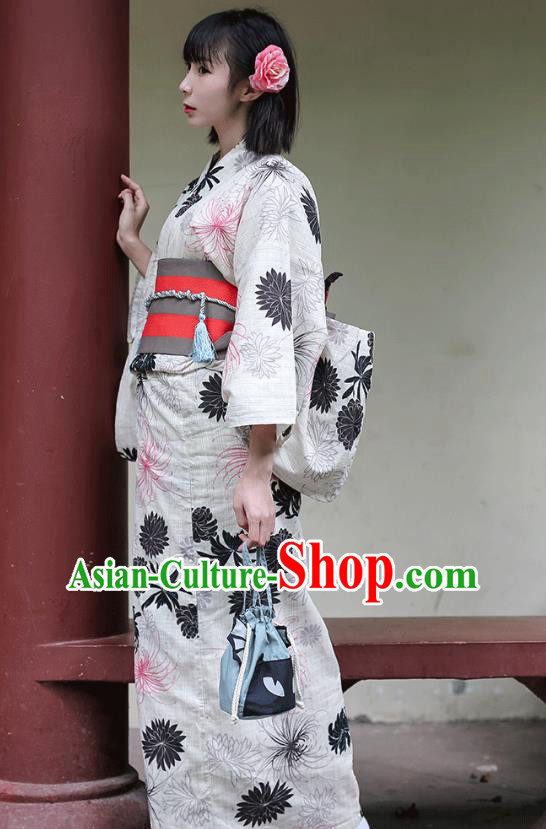 Japanese Traditional Ink Painting Chrysanthemum Yukata Dress Asian Japan Hanabi Taikai Kimono Costume