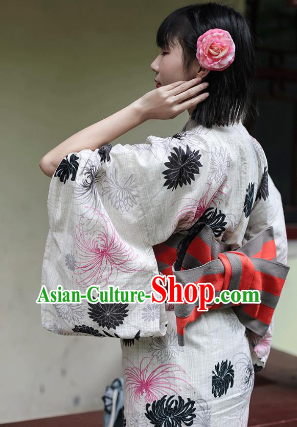 Japanese Traditional Ink Painting Chrysanthemum Yukata Dress Asian Japan Hanabi Taikai Kimono Costume