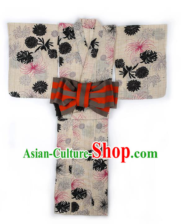 Japanese Traditional Ink Painting Chrysanthemum Yukata Dress Asian Japan Hanabi Taikai Kimono Costume