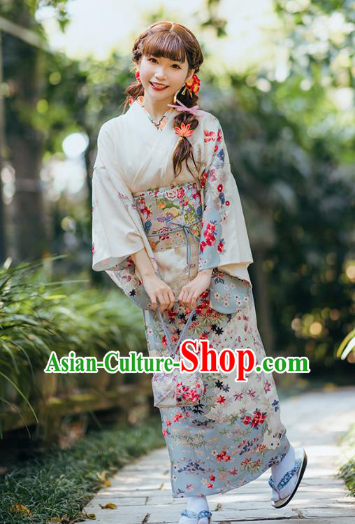 Japanese Traditional Costumes Asian Japan Printing White Tsukesage Kimono