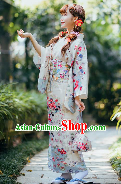 Japanese Traditional Costumes Asian Japan Printing White Tsukesage Kimono
