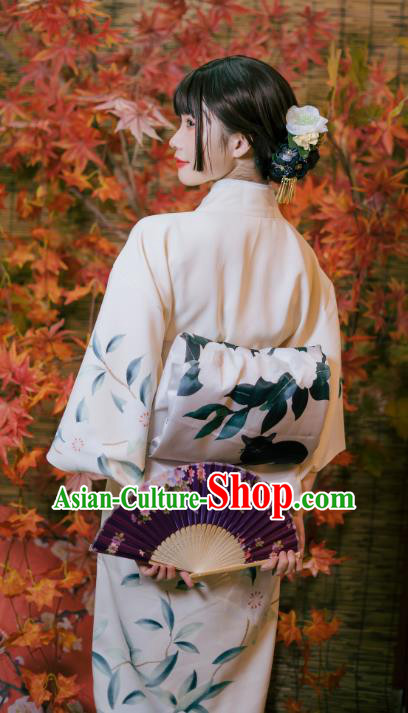 Asian Japan Printing Pear Blossom Kimono Dress Japanese Traditional Female Yukata Costumes