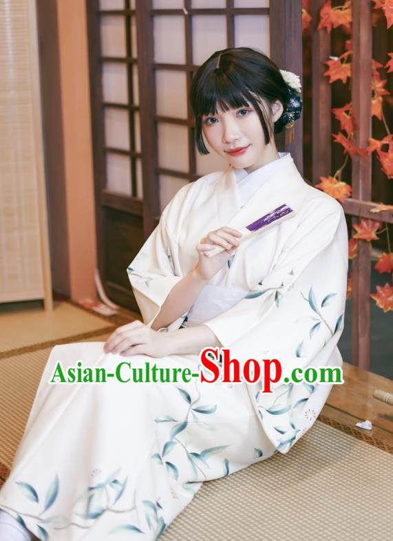 Asian Japan Printing Pear Blossom Kimono Dress Japanese Traditional Female Yukata Costumes