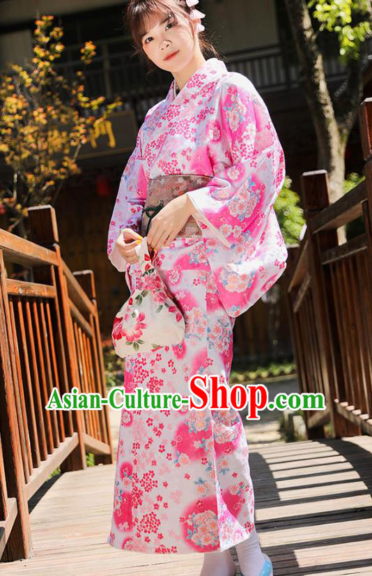 Asian Japan Printing Kimono Dress Japanese Traditional Hanabi Taikai Young Lady Yukata Costume