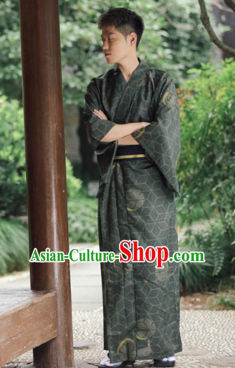 Japanese Cosplay Samurai Clothing Asian Japan Traditional Dark Green Yukata