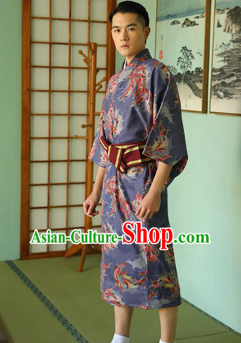 Japanese Hanabi Taikai Male Clothing Asian Japan Traditional Purple Brocade Yukata Robe