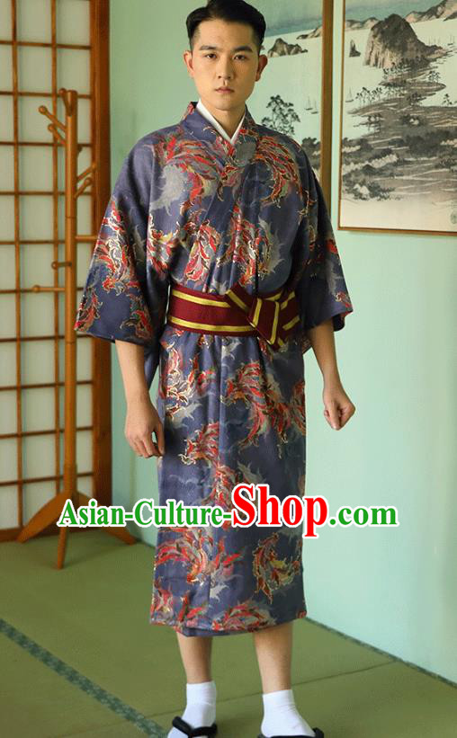 Japanese Hanabi Taikai Male Clothing Asian Japan Traditional Purple Brocade Yukata Robe