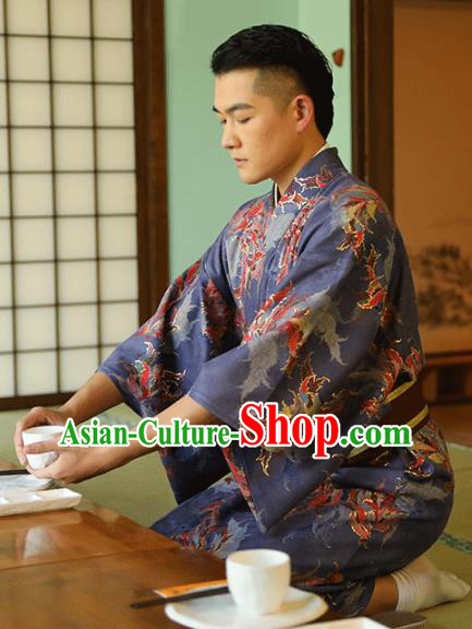 Japanese Hanabi Taikai Male Clothing Asian Japan Traditional Purple Brocade Yukata Robe