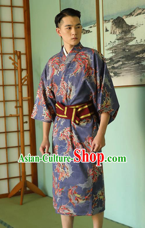 Japanese Hanabi Taikai Male Clothing Asian Japan Traditional Purple Brocade Yukata Robe