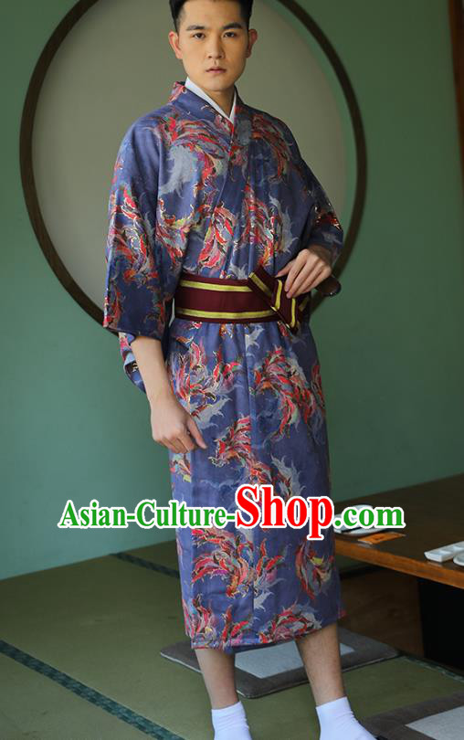Japanese Hanabi Taikai Male Clothing Asian Japan Traditional Purple Brocade Yukata Robe