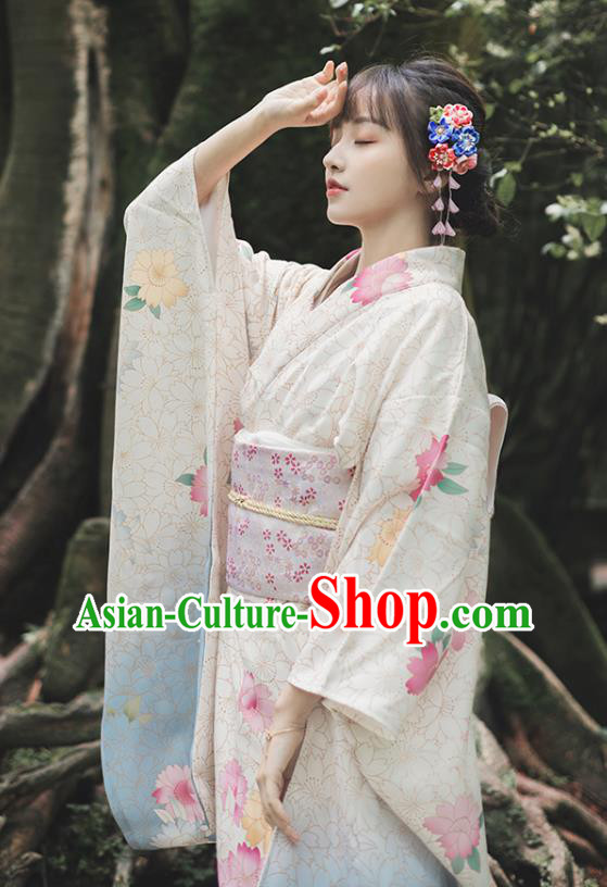 Japanese Traditional Summer Festival Yukata Dress Asian Japan Printing Furisode Kimono Clothing