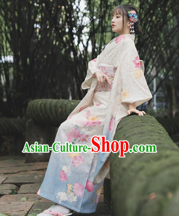 Japanese Traditional Summer Festival Yukata Dress Asian Japan Printing Furisode Kimono Clothing
