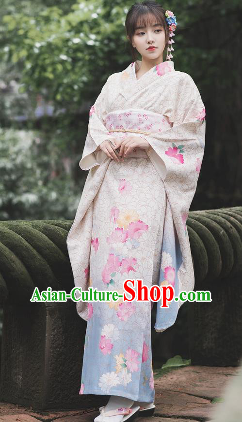 Japanese Traditional Summer Festival Yukata Dress Asian Japan Printing Furisode Kimono Clothing