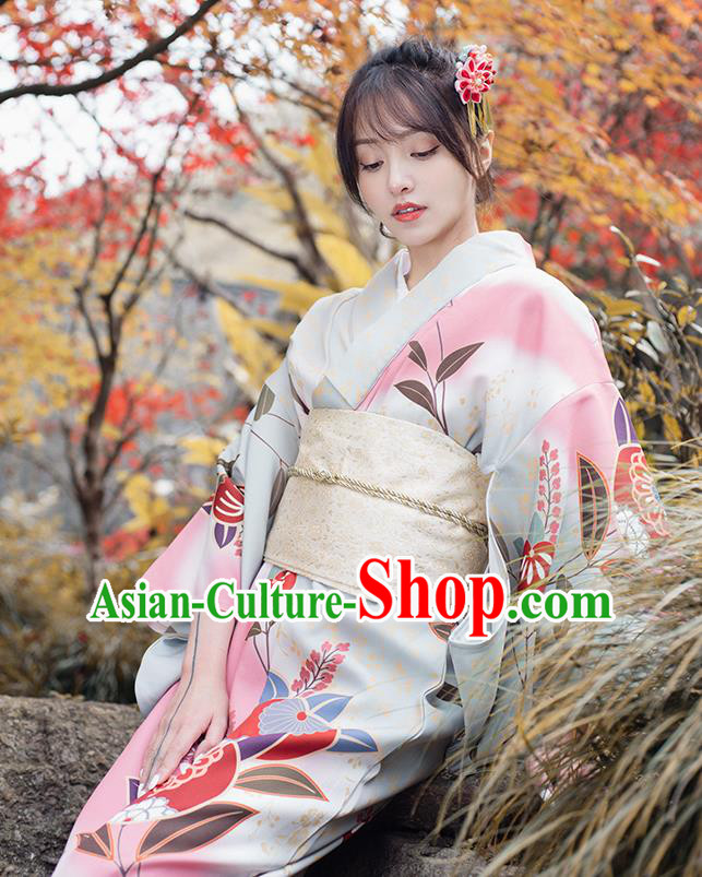 Japanese Traditional Young Lady Printing Yukata Dress Asian Japan Summer Festival Kimono Clothing