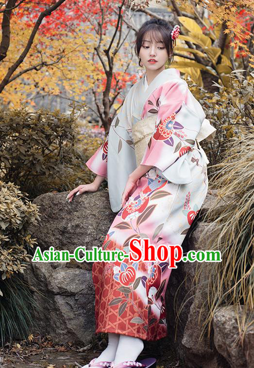 Japanese Traditional Young Lady Printing Yukata Dress Asian Japan Summer Festival Kimono Clothing