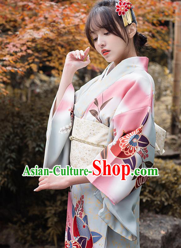 Japanese Traditional Young Lady Printing Yukata Dress Asian Japan Summer Festival Kimono Clothing