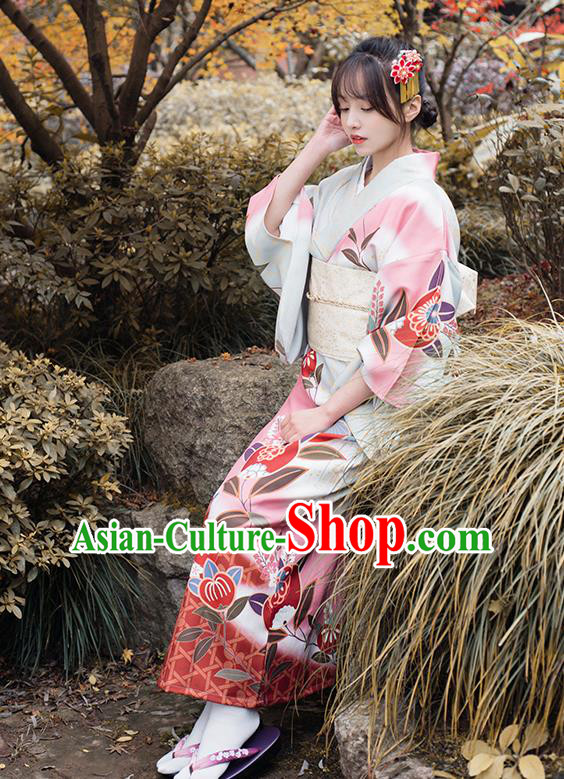 Japanese Traditional Young Lady Printing Yukata Dress Asian Japan Summer Festival Kimono Clothing