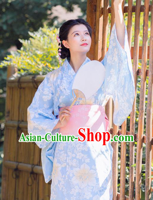 Japanese Traditional Printing Lily Flowers Yukata Dress Asian Japan Hanabi Taikai Kimono Clothing