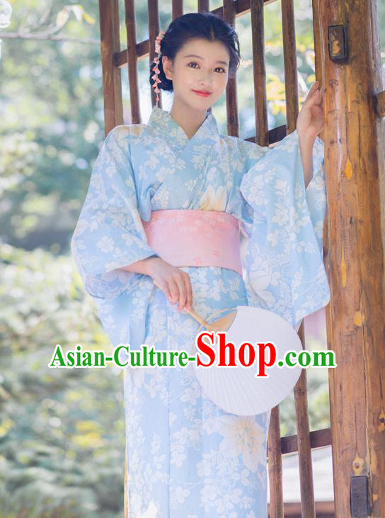 Japanese Traditional Printing Lily Flowers Yukata Dress Asian Japan Hanabi Taikai Kimono Clothing