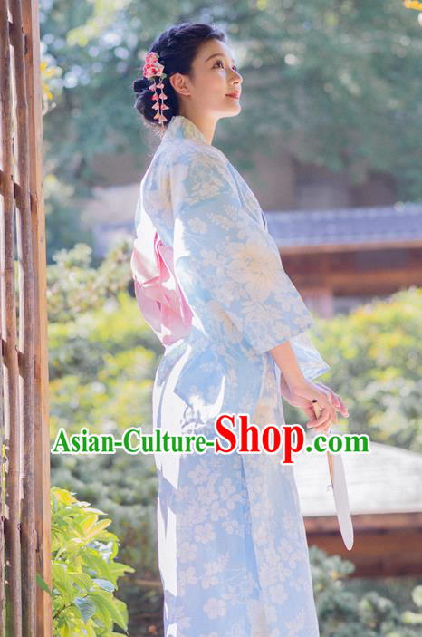 Japanese Traditional Printing Lily Flowers Yukata Dress Asian Japan Hanabi Taikai Kimono Clothing