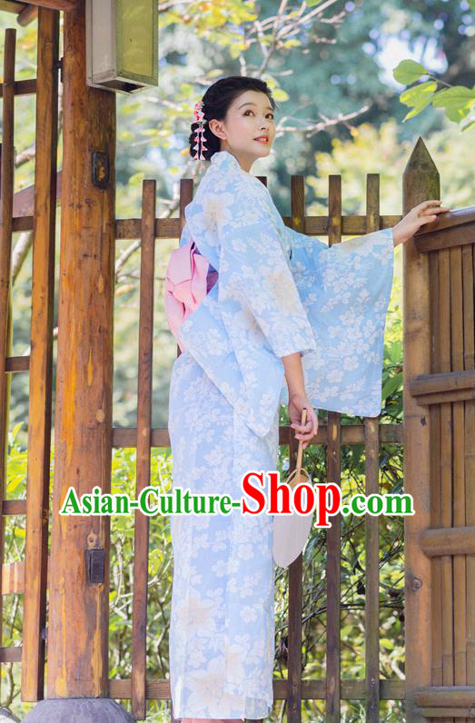 Japanese Traditional Printing Lily Flowers Yukata Dress Asian Japan Hanabi Taikai Kimono Clothing