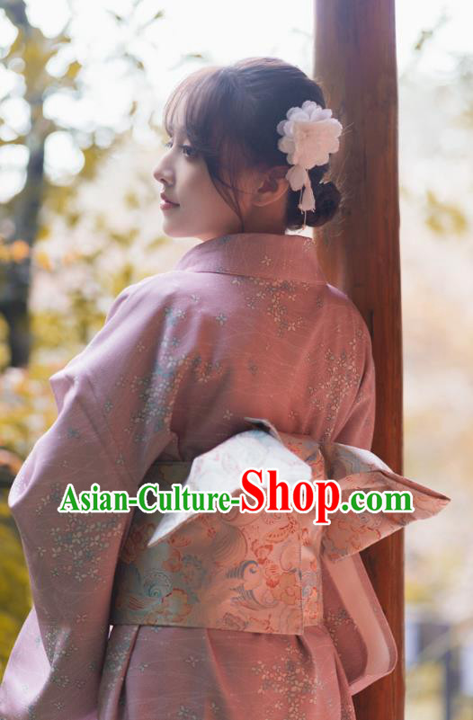 Japanese Traditional Hanabi Taikai Yukata Clothing Asian Japan Young Lady Lilac Kimono Dress