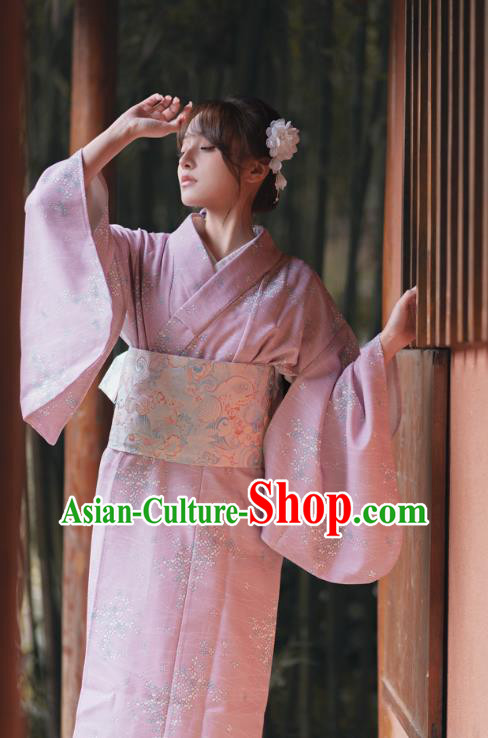 Japanese Traditional Hanabi Taikai Yukata Clothing Asian Japan Young Lady Lilac Kimono Dress