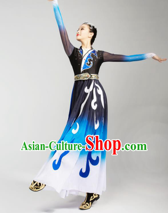 China Mongolian Ethnic Stage Performance Dress Outfits Traditional Mongol Nationality Folk Dance Clothing and Headpiece