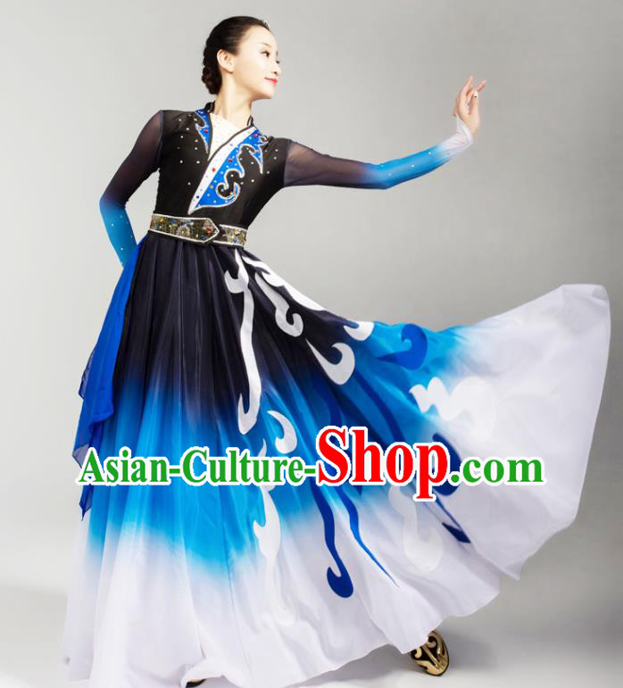 China Mongolian Ethnic Stage Performance Dress Outfits Traditional Mongol Nationality Folk Dance Clothing and Headpiece