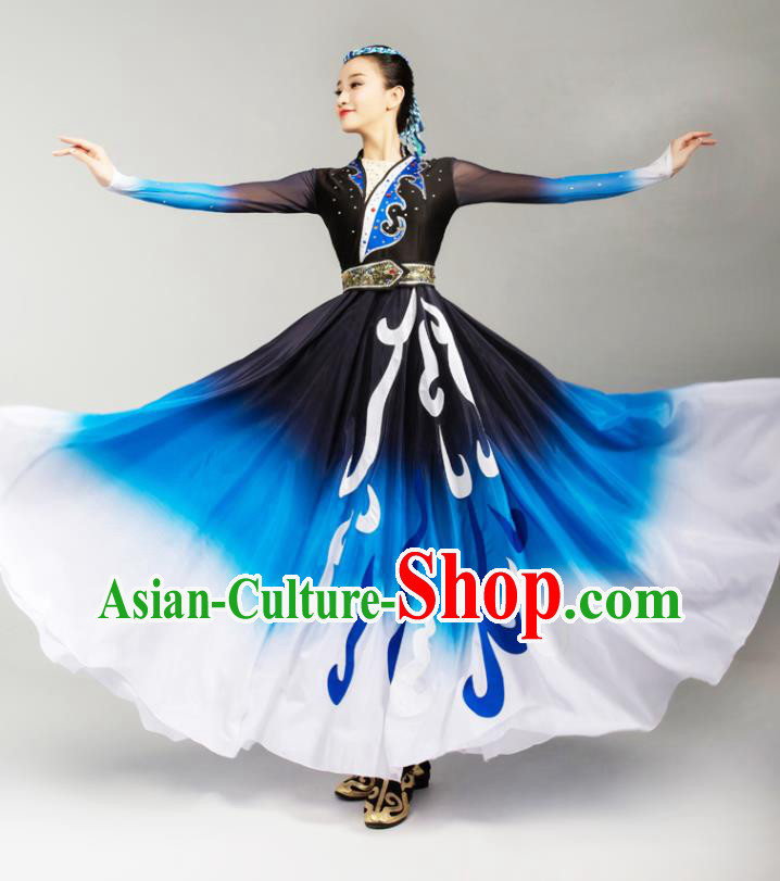 China Mongolian Ethnic Stage Performance Dress Outfits Traditional Mongol Nationality Folk Dance Clothing and Headpiece