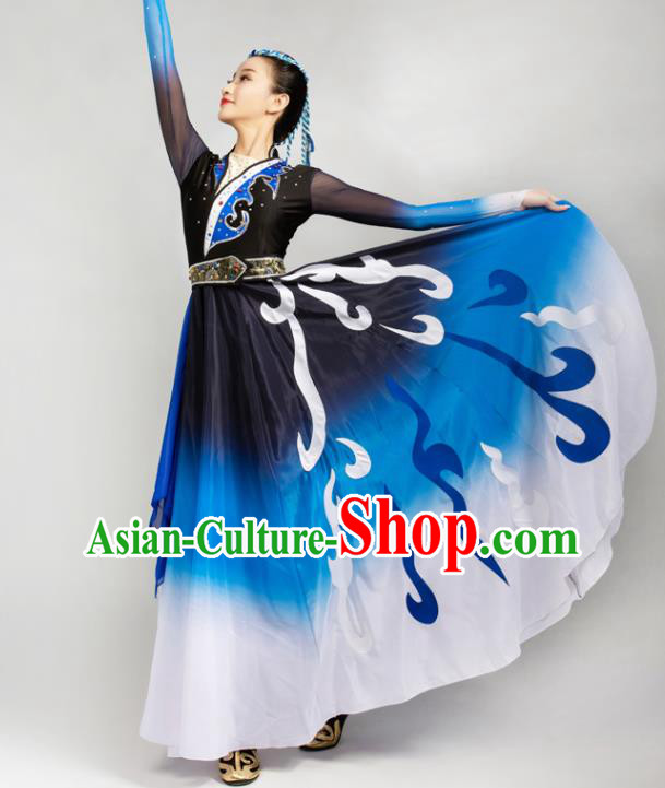 China Mongolian Ethnic Stage Performance Dress Outfits Traditional Mongol Nationality Folk Dance Clothing and Headpiece