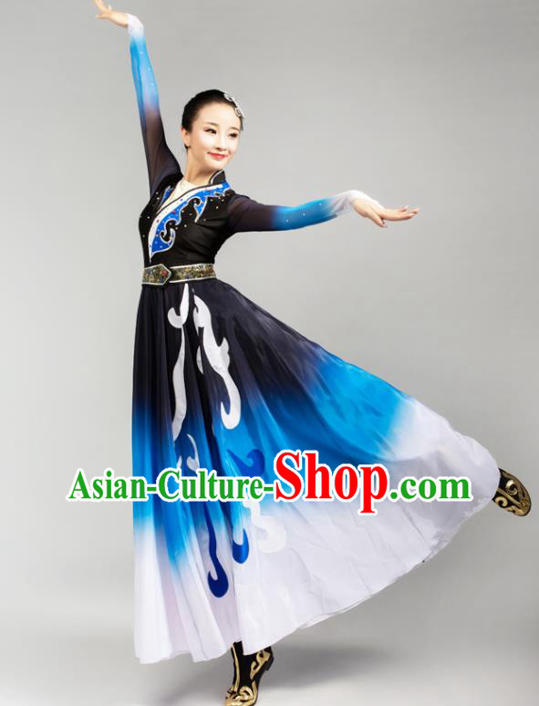China Mongolian Ethnic Stage Performance Dress Outfits Traditional Mongol Nationality Folk Dance Clothing and Headpiece