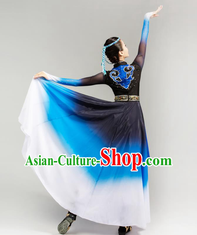 China Mongolian Ethnic Stage Performance Dress Outfits Traditional Mongol Nationality Folk Dance Clothing and Headpiece