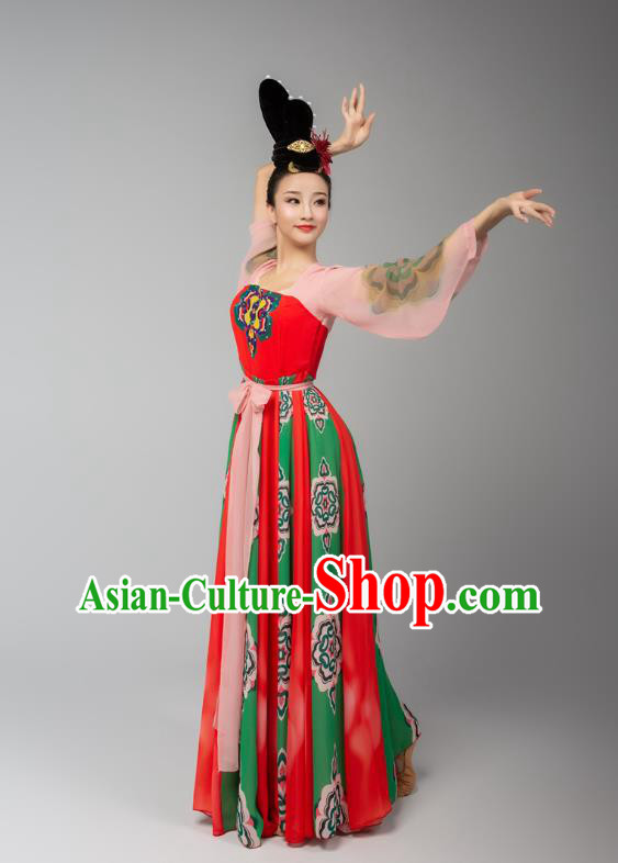 Chinese Court Dance Hanfu Dress Traditional Classical Dance Performance Costumes and Headdress