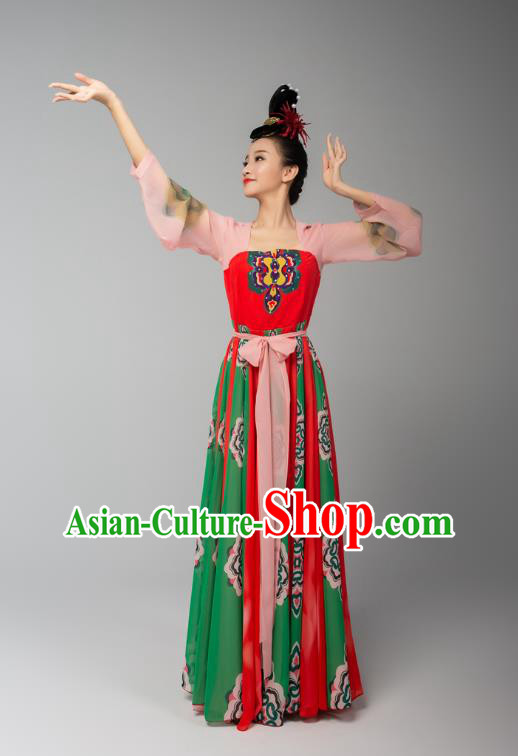 Chinese Court Dance Hanfu Dress Traditional Classical Dance Performance Costumes and Headdress