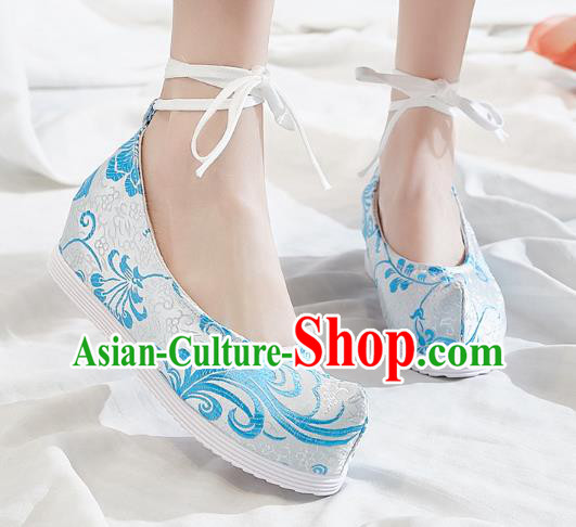 China National White Brocade Shoes Traditional Princess Hanfu Bow Shoes Handmade Woman Shoes