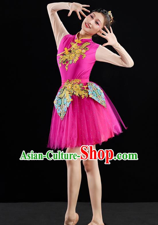 China Modern Dance Clothing Jazz Dance Rosy Dress Spring Festival Gala Performance Outfits