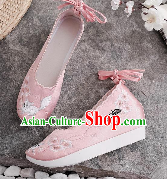 China National Pink Satin Shoes Traditional Tang Dynasty Princess Shoes Embroidered Shoes