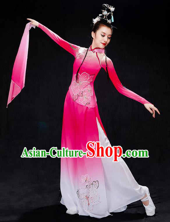 Chinese Traditional Classical Dance Performance Costumes Fan Dance Rosy Outfits Umbrella Dance Clothing